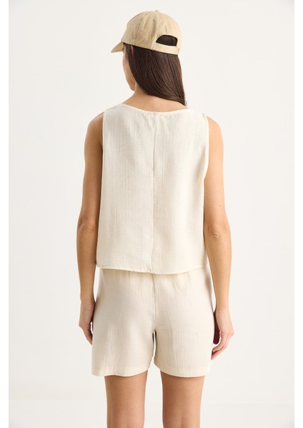 Kadın Kalın Askılı Bluz Beli Lastikli Cep Dataylı Şort Müslin Takım fırsatları