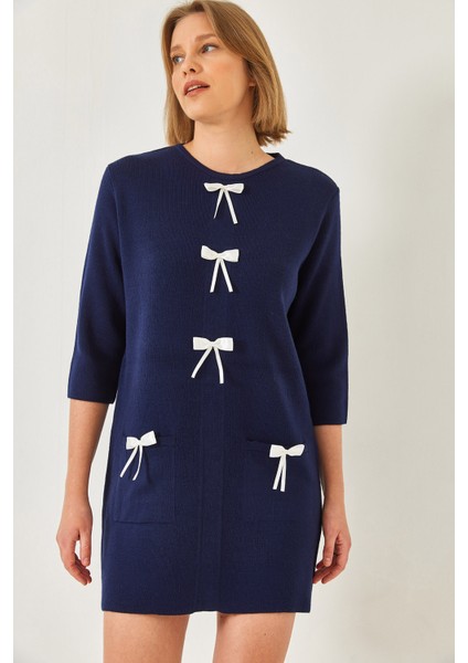 Kadın Fiyonk Detaylı Triko Elbise