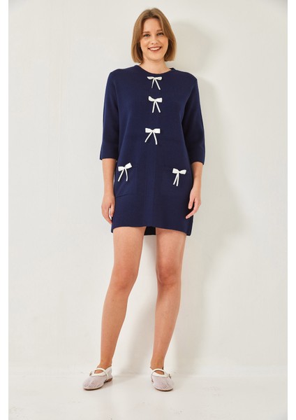 Kadın Fiyonk Detaylı Triko Elbise modelleri