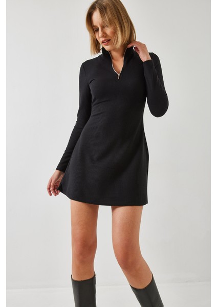 Kadın Fermuarlı Fitilli Ottoman Kumaş Elbise fiyatları