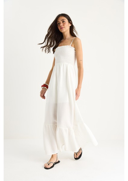 Kadın Ince Askılı Gipeli Uzun Müslin Elbise E- fırsatları