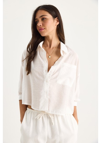 Kadın Yarım Kollu Tek Cep Detaylı Gömlek fiyatları