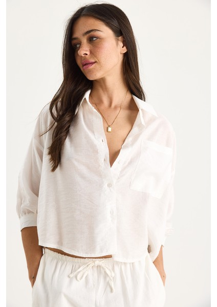 Kadın Yarım Kollu Tek Cep Detaylı Gömlek fırsatları