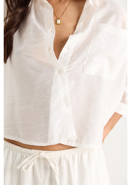 Kadın Yarım Kollu Tek Cep Detaylı Gömlek indirimleri