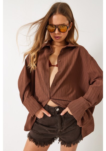 Kadın Düşük Omuz Oversize Basic Bürümcük Gömlek fiyatları