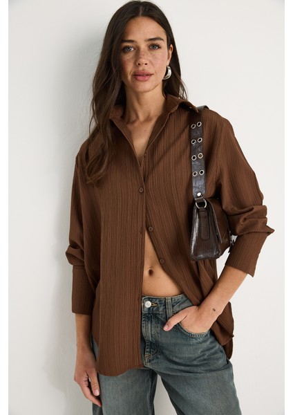 Kadın Düşük Omuz Oversize Basic Bürümcük Gömlek modelleri