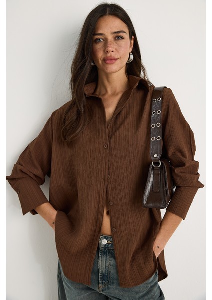 Kadın Düşük Omuz Oversize Basic Bürümcük Gömlek fırsatları
