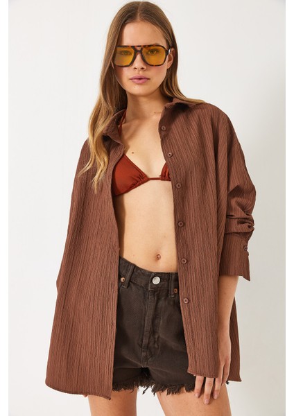 Kadın Düşük Omuz Oversize Basic Bürümcük Gömlek indirimleri