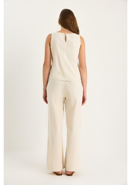 Kadın Keten Bluz Pantolon Takım