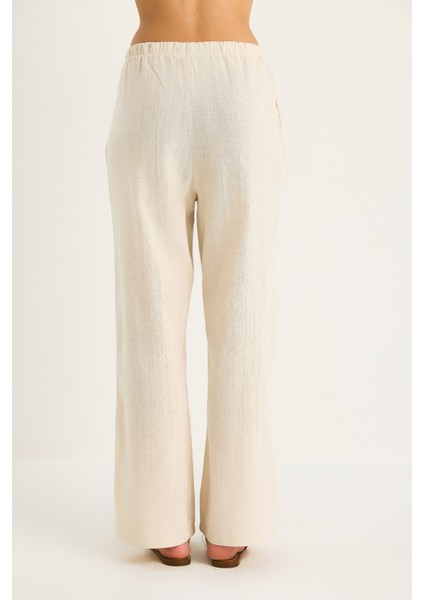 Kadın Keten Bluz Pantolon Takım