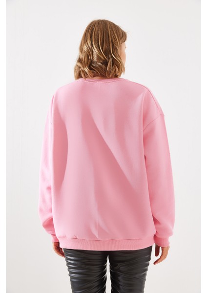 Kadın Bisiklet Yaka Şardonlu Fermuar Detaylı Basic Sweatshirt