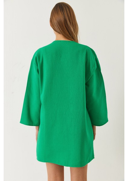 Kadın Keten Dokulu Kısa Basic Kimono