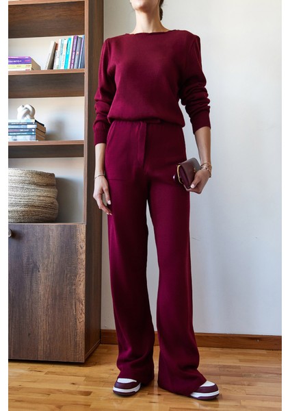 Kadın Beli Cırt Detaylı Basic Triko Alt-Üst Takım