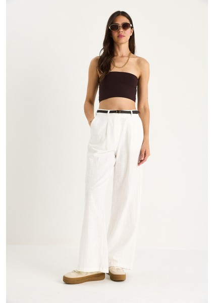 Kadın Hasır Kemerli Cep Detaylı Çımalı Keten Palazzo Pantolon fiyatları