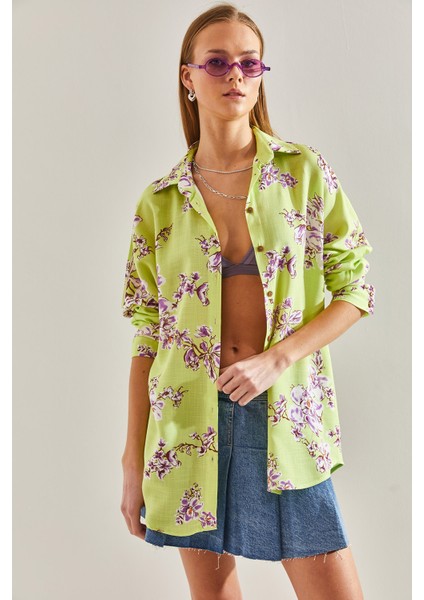 Kadın Çiçek Desenli Salaş Keten Gömlek fiyatları
