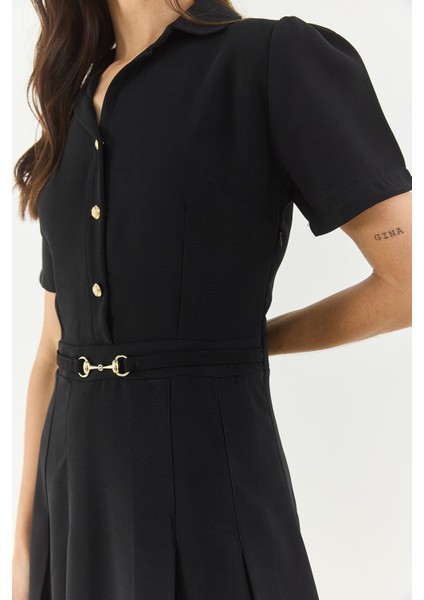 Kadın Gömlek Yaka Düğme ve Kemer Detaylı Piliseli Elbise indirimleri