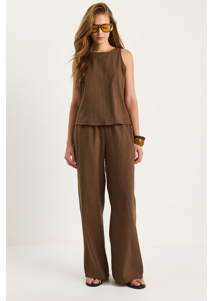 Kadın Keten Bluz Pantolon Takım