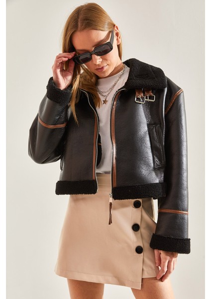 Kadın Yakası Kemerli Lamine Ceket fiyatları