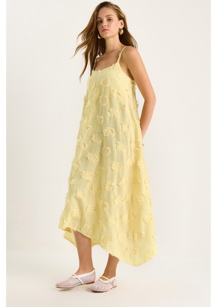 Kadın Püskül Detaylı Ince Askılı Keten Elbise