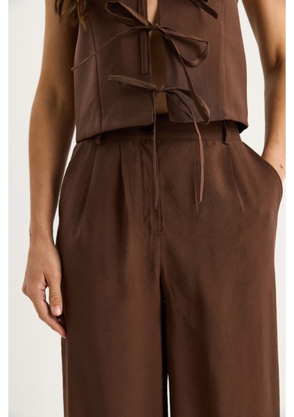 Kadın Bağlamalı Yelek Yüksek Bel Bol Pantolonlu Modal Alt-Üst Takım modelleri