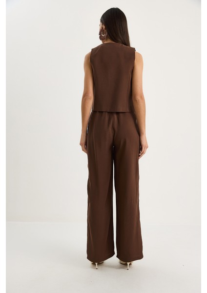 Kadın Bağlamalı Yelek Yüksek Bel Bol Pantolonlu Modal Alt-Üst Takım fırsatları