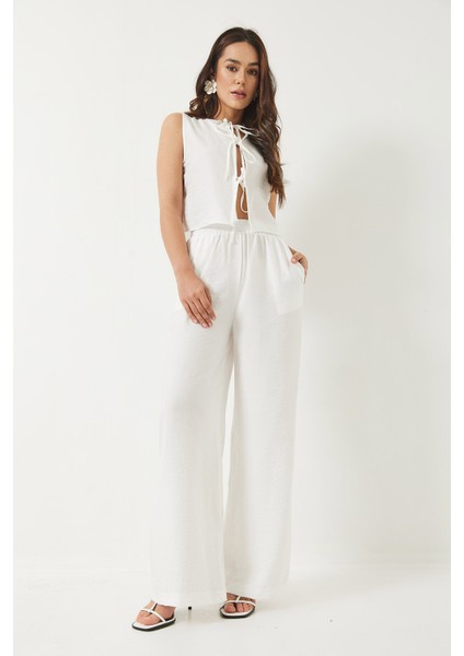 Kadın Bağlama Detaylı Yelekli Yüksek Bel Pantolonlu Yazlık Alt-Üst Takım fiyatları