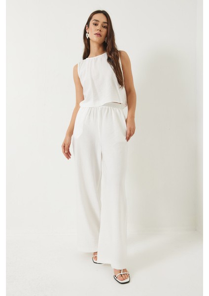 Kadın Bağlama Detaylı Yelekli Yüksek Bel Pantolonlu Yazlık Alt-Üst Takım modelleri