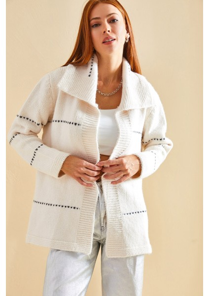 Kadın Çizgili Kalın Triko Hırka fiyatları