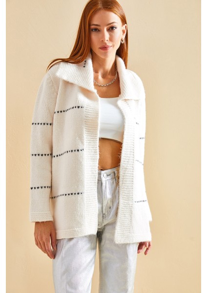 Kadın Çizgili Kalın Triko Hırka fırsatları