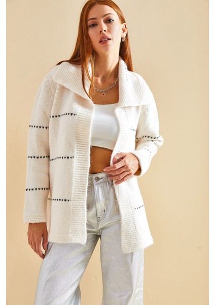 Kadın Çizgili Kalın Triko Hırka indirimleri