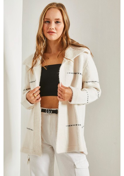 Kadın Çizgili Kalın Triko Hırka