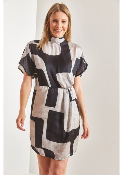 Kadın Kruvaze Yaka Eteği Astarlı Pileli Desenli Elbise modelleri