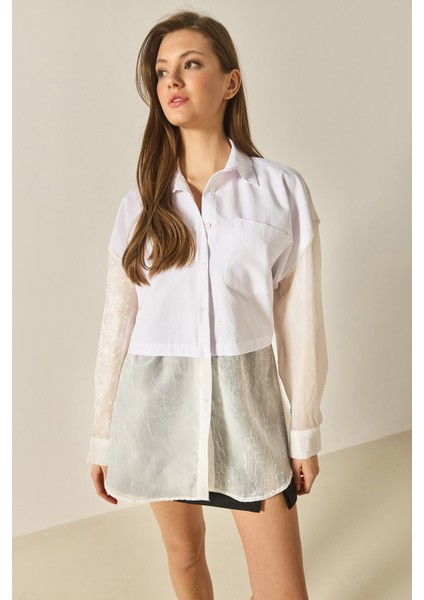 Kadın Organze Tül Detaylı Oversize Gömlek fiyatları