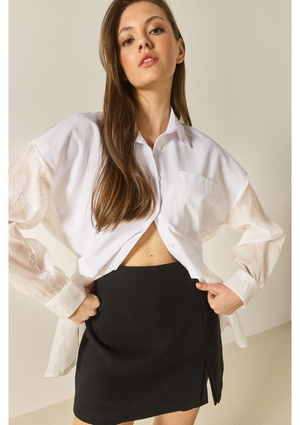 Kadın Organze Tül Detaylı Oversize Gömlek fırsatları