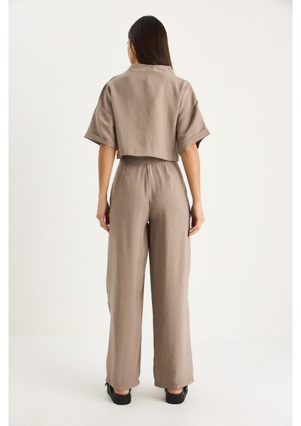 Kadın V Yaka Bluz Yüksek Bel Pantolonlu Modal Alt-Üst Takım indirimleri