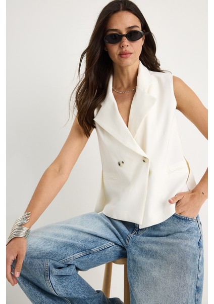 Kadın Şal Yaka Asimetrik Kesim Yelek