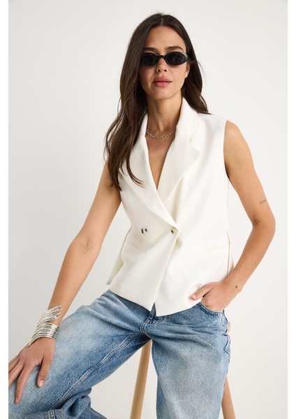 Kadın Şal Yaka Asimetrik Kesim Yelek modelleri