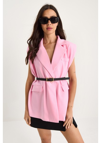 Kadın Cep Detaylı Kemerli Vatkalı Oversize Astarlı Blazer Yelek fırsatları