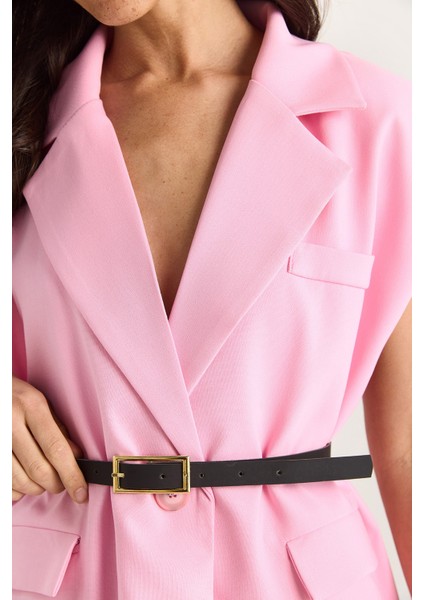 Kadın Cep Detaylı Kemerli Vatkalı Oversize Astarlı Blazer Yelek indirimleri