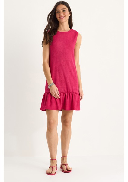 Kadın Kalın Askılı Rahat Kesim Volanlı Bürümcük Elbise