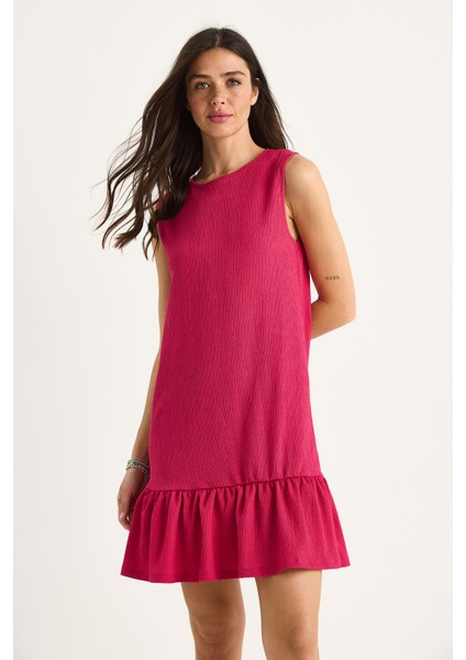 Kadın Kalın Askılı Rahat Kesim Volanlı Bürümcük Elbise