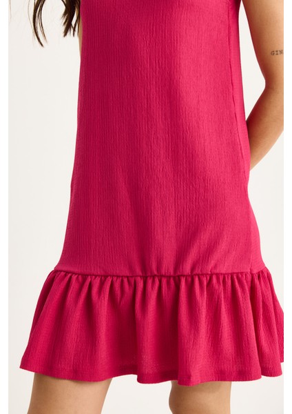 Kadın Kalın Askılı Rahat Kesim Volanlı Bürümcük Elbise