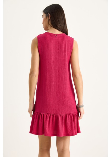 Kadın Kalın Askılı Rahat Kesim Volanlı Bürümcük Elbise