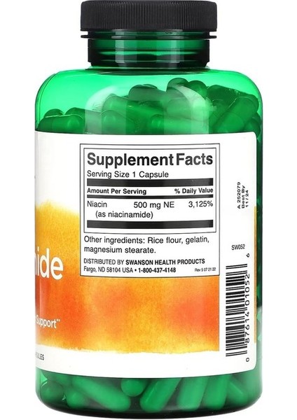 Niacinamide, 500 mg 250 Capsules fiyatları