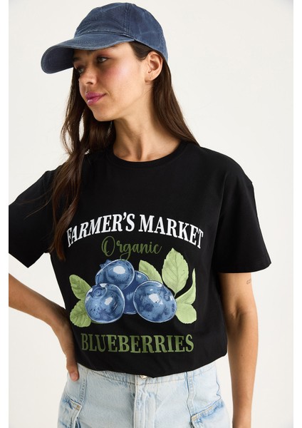 Kadın Blueberries Baskılı Bisiklet Yaka % Pamuklu T-Shirt modelleri