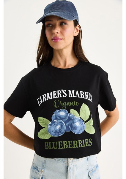 Kadın Blueberries Baskılı Bisiklet Yaka % Pamuklu T-Shirt fırsatları