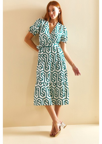 Kadın Kruvaze Yaka Kuşaklı Elbise