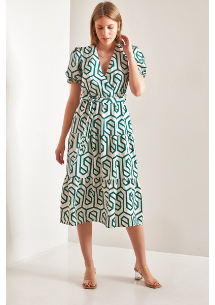 Kadın Kruvaze Yaka Kuşaklı Elbise fiyatları