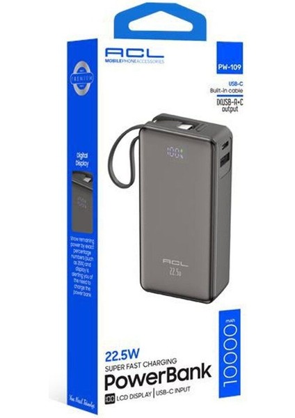 10000MAH 22.5W Süper Hızlı Şarj Powerbank - LCD Ekranlı, Type-C Dahili Kablo, 3 Cihaz Şarj Dest modelleri