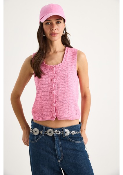 Kadın Kare Yaka Düğmeli Triko Yelek Ty fiyatları